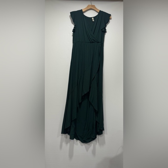 Grecerelle women’s ruffle trim, V-neck Boho slowly dress green size small - Picture 2 of 12